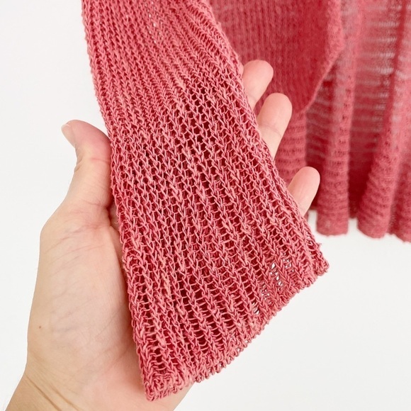 Eileen Fisher Coral Loose Knit Linen Blend Peplum Cardigan Sweater Size Small - Picture 7 of 15